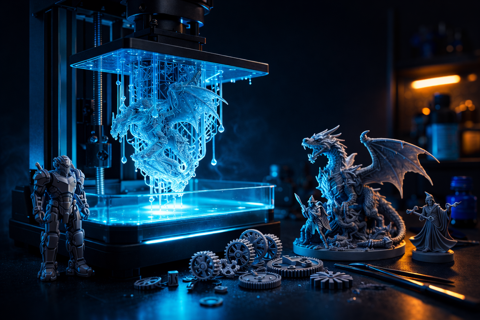Resin 3D printer met gedetailleerde miniaturen